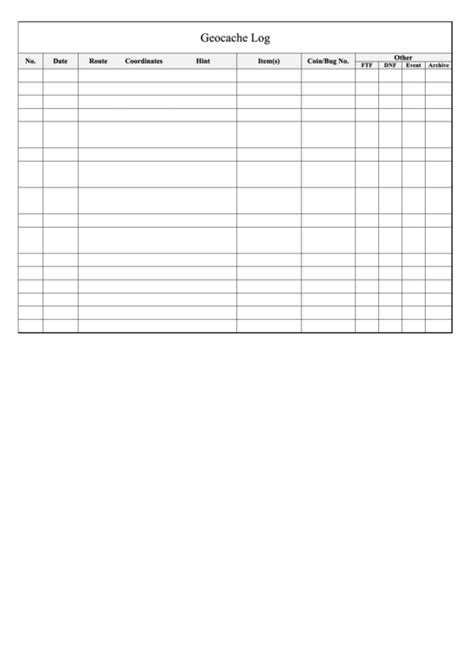 Geocache log printable example 5