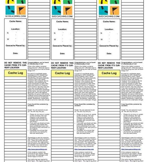 Geocache log printable example 9