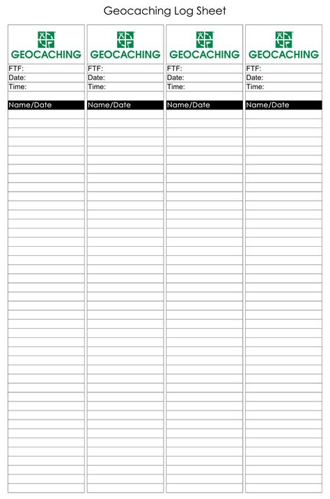 Geocache log printables example