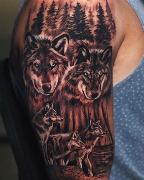 An artist working on a wolves pack tattoo design