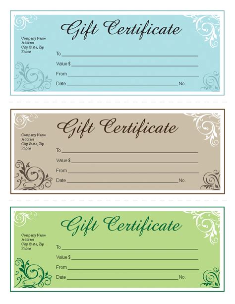 Description of Gift Certificate Designs