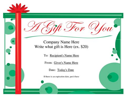 Description of Gift Certificate Ideas