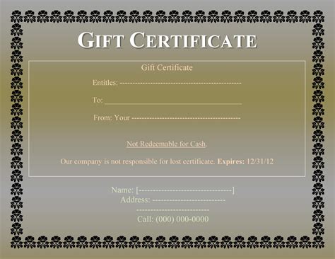 Description of Gift Certificates Online