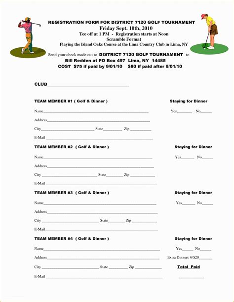 Golf registration forms