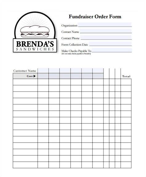 Google Docs Fundraiser Order Form Template