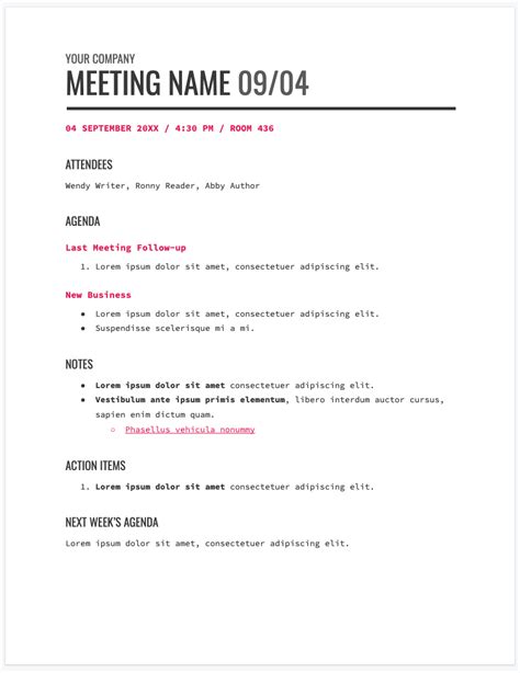 Google Docs Meeting Notes Template