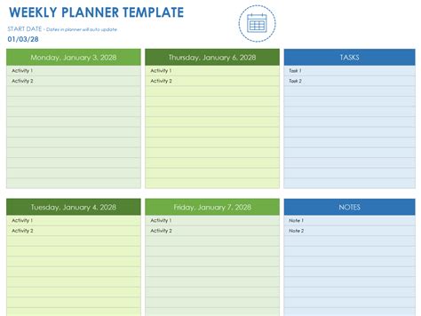 Google Sheets Weekly Planner Template