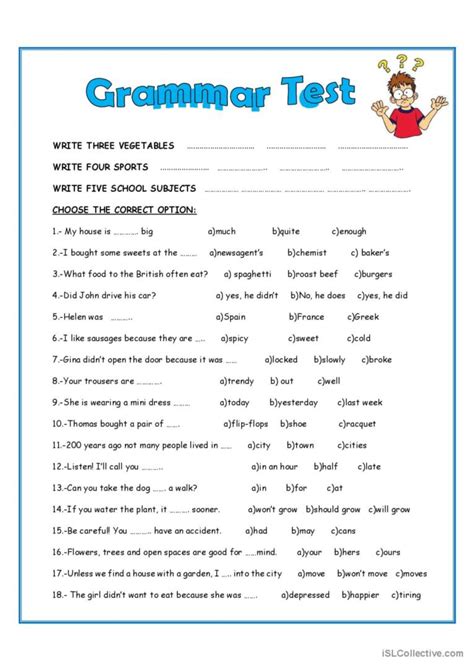 Description of Grammar Test Printable Sheets