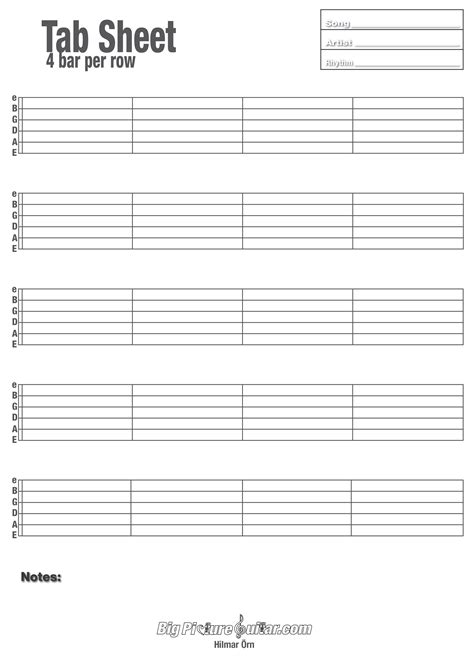 Guitar Tab Template for Composition