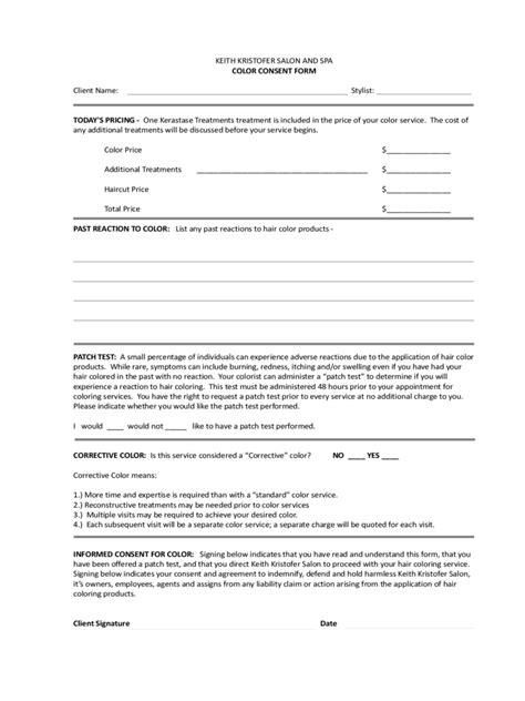 Hair Color Consent Form Template Example