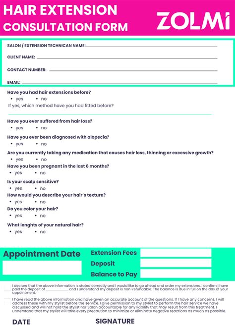 Example of a Hair Consultation Form Template