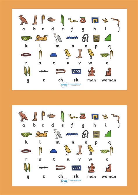 Hieroglyphic Alphabet Worksheets