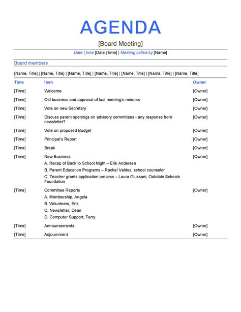 HOA Meeting Agenda Example