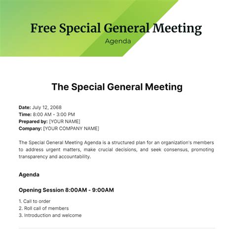 HOA Special Meeting Agenda