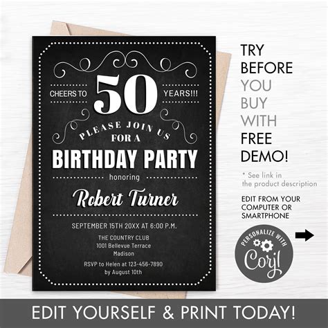 Hobby Themed 50th Birthday Invitation