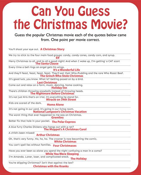 Holiday Movie Trivia Questions Printable