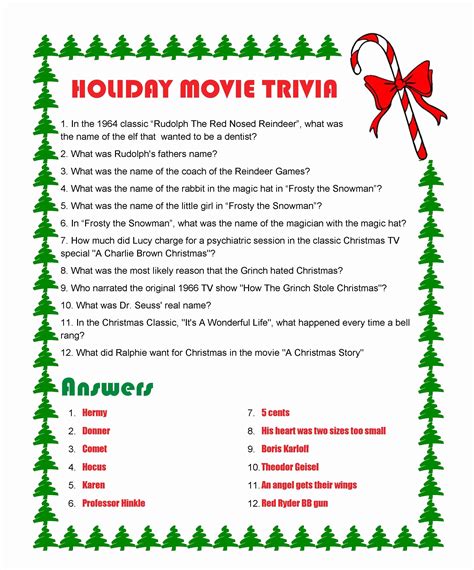 Holiday Movie Trivia Questions Printable