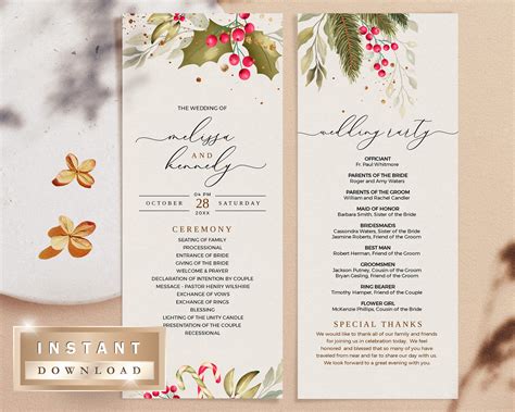 Holiday Wedding Program Templates