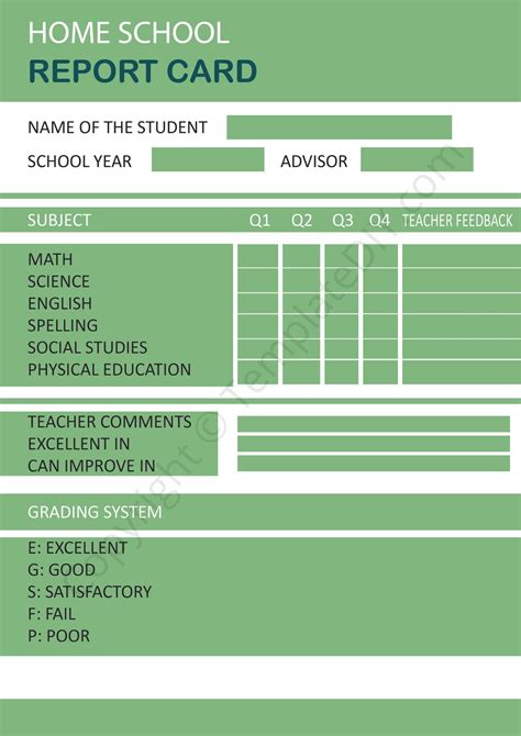 Homeschool Report Card Template Design