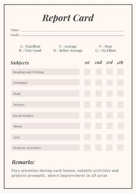 Homeschool Report Card Template Example