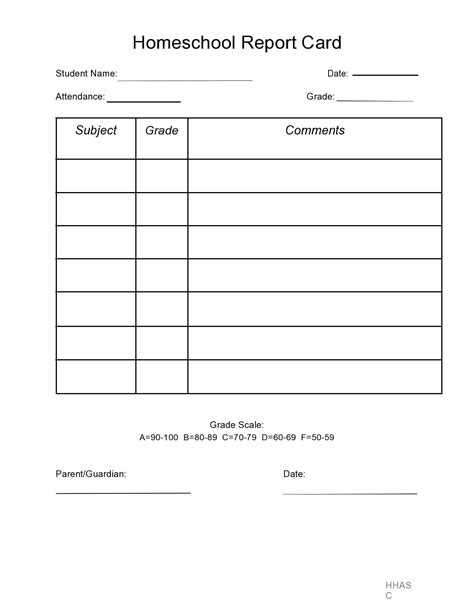 Homeschool Report Card Template Templates