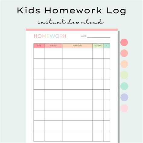 Homework Log Template Excel