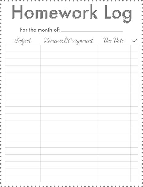 Homework Log Template Word