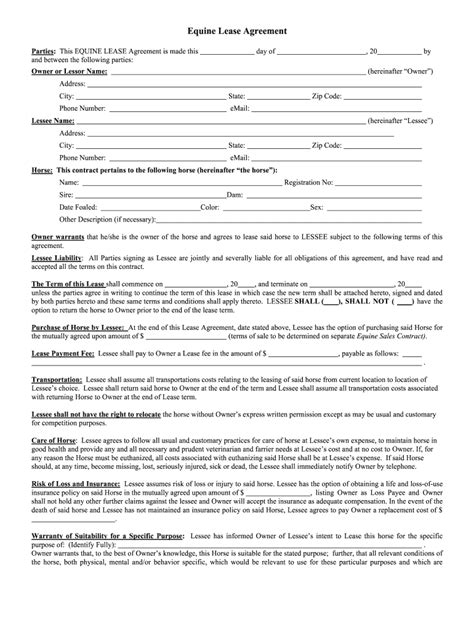 Horse Lease Agreement Document