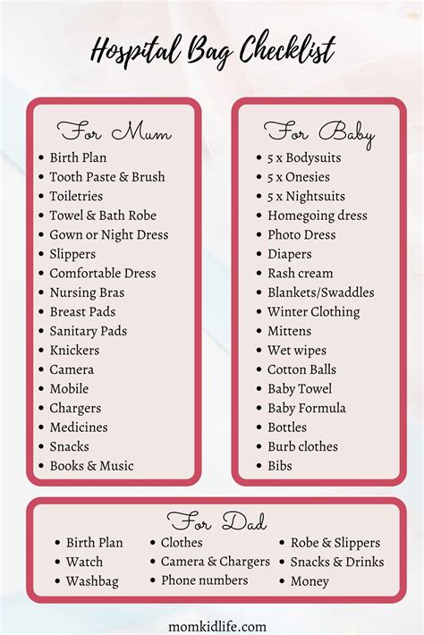 Hospital bag checklist