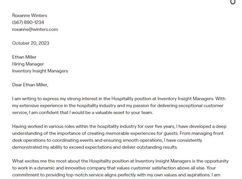 Hospitality Cover Letter Example