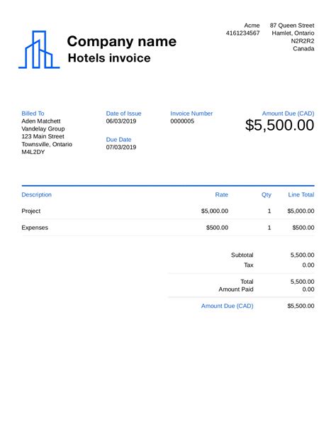 Hotel Invoice Template Format