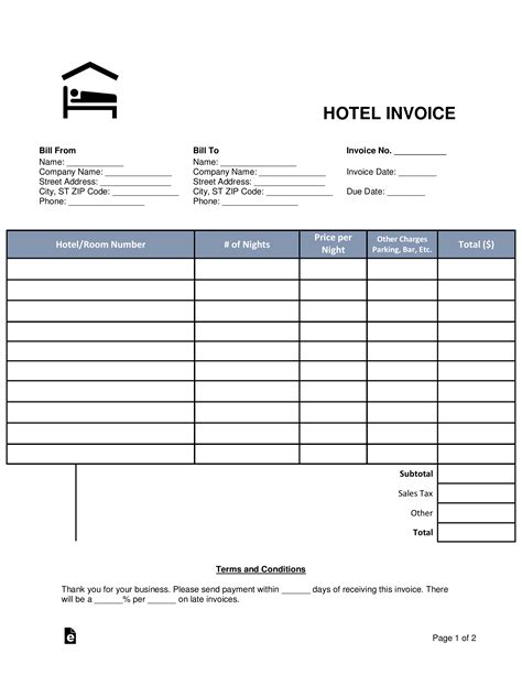 Hotel Invoice Template Word Download