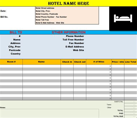 Hotel Receipt Template for Accounting