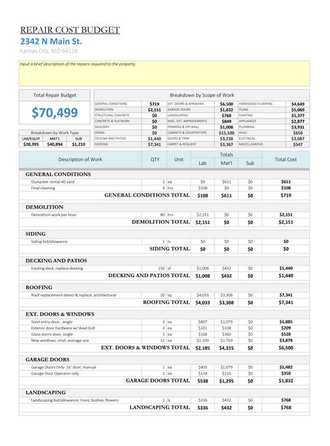 House Flipping Excel Template with Cash Flow Statement Example 6