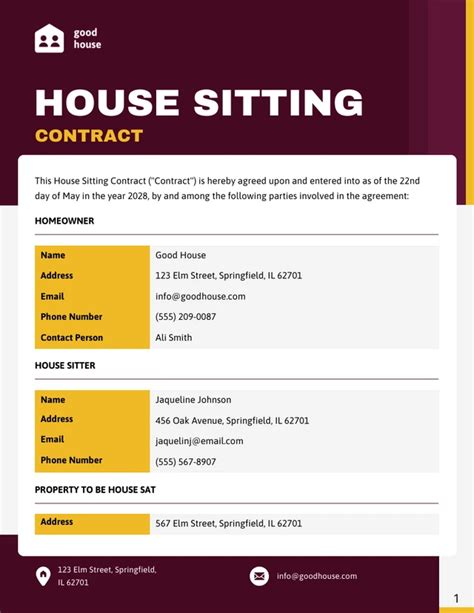 House Sitting Contract Template 1