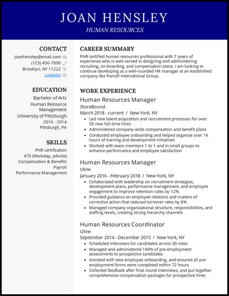 HR Resume Template Example