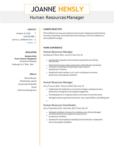 HR Resume Template Word