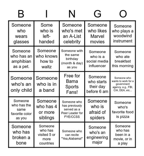 Variants of the Human Bingo game