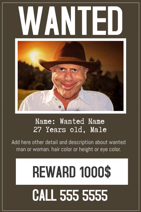 Description of Humorous Wanted Poster for Office