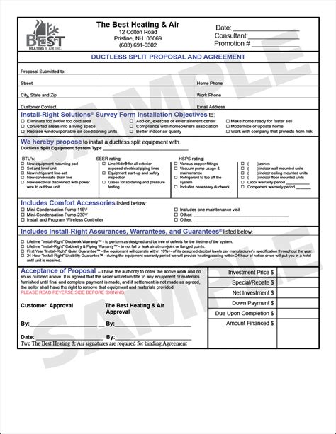 HVAC installation proposal sample