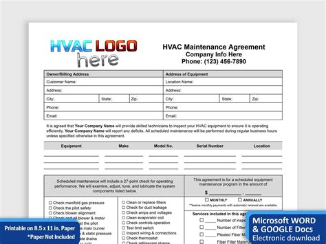 HVAC Maintenance Agreement Template