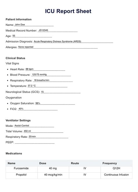 ICU Report Example