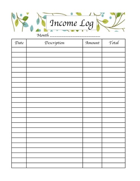 Income tracker printables example