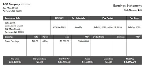 Independent Contractor Pay Stub Excel Template