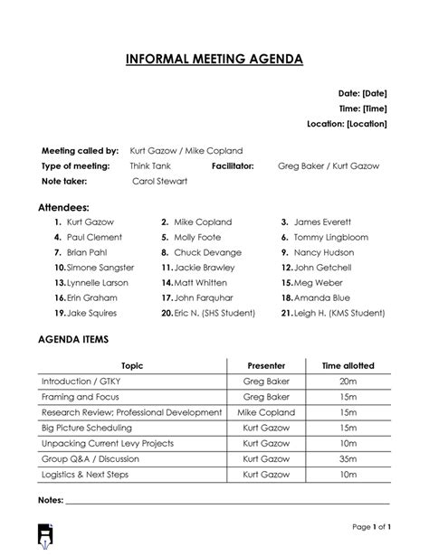 Informal Meeting Agenda Template