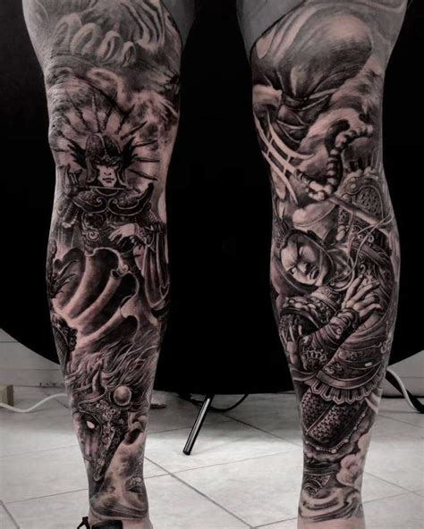 Inspirational leg sleeve tattoo