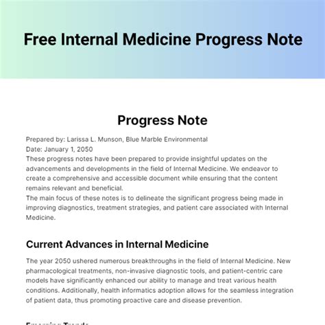 Internal Medicine Doctor Note Template