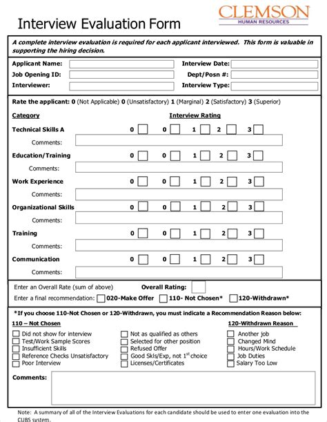 Interview Evaluation Templates for Residency