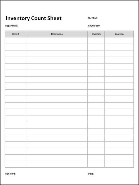 Inventory management tally sheet