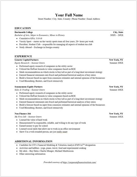 Investment Banking Resume Template